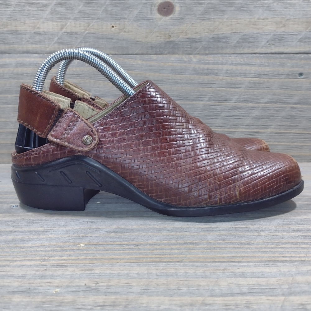 Ariat ATS Comfort Basket Weave Leather Clogs Mules Womens Size 8